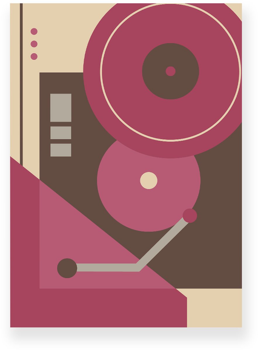 Yisual Poster 50x70 cm - Retro Platenspeler - Roze - Donkerbruin - Beige - Abstract - Vintage - Muurdecoratie - Wanddecoratie Oudroze