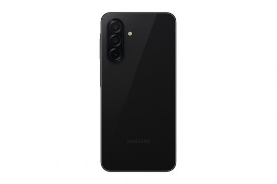 Zwarte Samsung Galaxy A26 5G telefoon, achterkant.