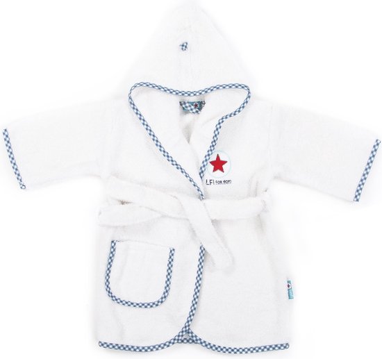 Babybadjas Lief! - 100% badstof katoen - div kleuren-Lief wit/blauw-1-2 jaar (92)