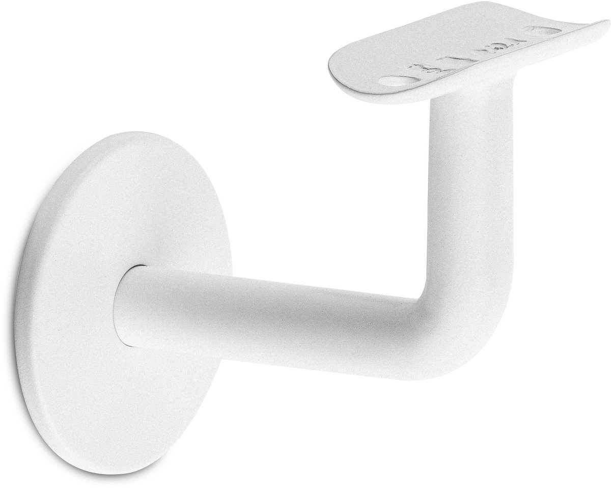 Witte trapleuninghouder Model C – Hol zadel – Blinde bevestiging (incl. bevestigingsmateriaal)