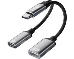AdroitGoods USB-C naar USB Adapter OTG – 2-in-1 Splitter USB C naar USB A en USB C – Type-C Opladen PD 60W – Grijs