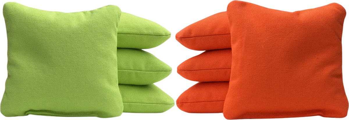 Cornhole zakjes - Pittenzakken - Bean bags - Afgeronde hoeken - Officiële maat - Stevig & duurzaam - 32 kleurencombinaties - Limoen groen/Oranje - 8 stuks