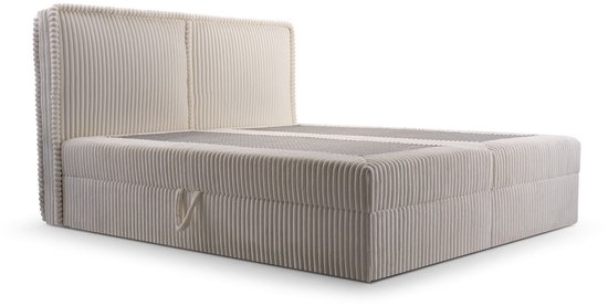 Lit Boxspring 04 - Structure en bois et panneau stratifié - Lit avec bac à linge - Tissu velours côtelé - 160x200 - Gris clair (Ambience 17)