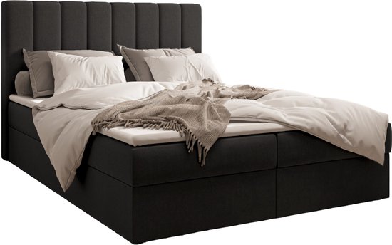 Lit Boxspring 01 - Lit - Matelas supérieur confortable - Avec tête de litJusqu'à 300KG - Espace de rangement - 180x200 - Trinity 16 - Zwart