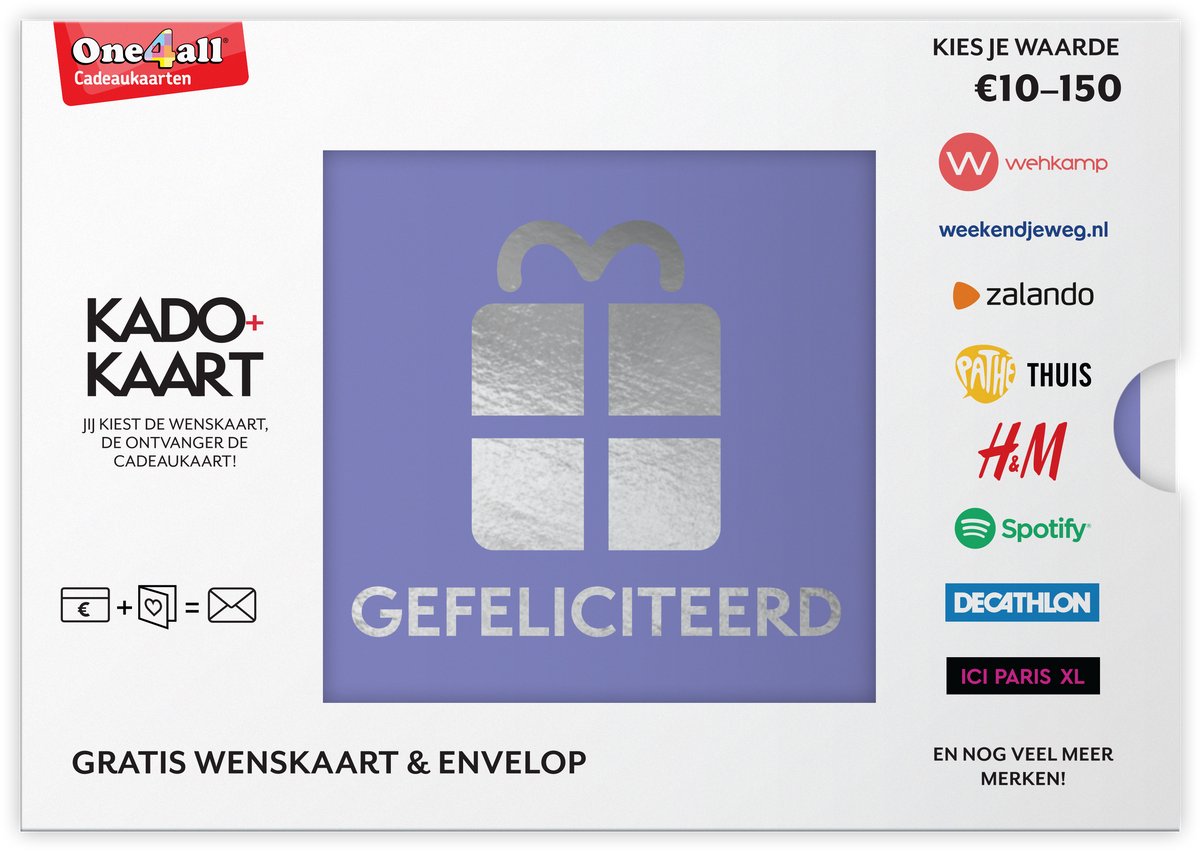 Kado+Kaart Gefeliciteerd - Cadeaubon - 35 euro + cadeau-envelop