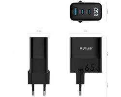 Rixus Super Fast Power Delivery GaN Charger 65W Black