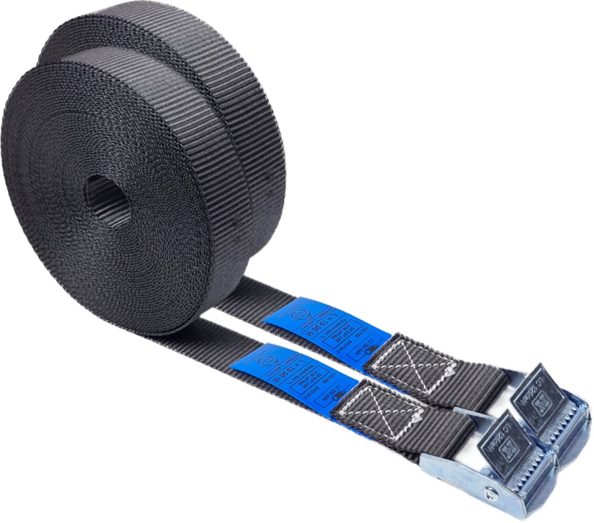 BCF-Products - Spanbanden - 10 meter - 2 stuks - Zwart - Sjorbanden - Spanriemen - Bindriemen - met Gesp