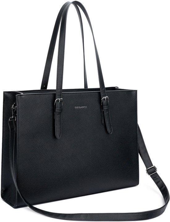 Eleganci - Sac d'école - Sac de travail - Sac de bureau - Sac pour femme avec fermeture éclair - Sac à bandoulière - Sac à main - Sac pour ordinateur portable - Convient pour A4 - Zwart
