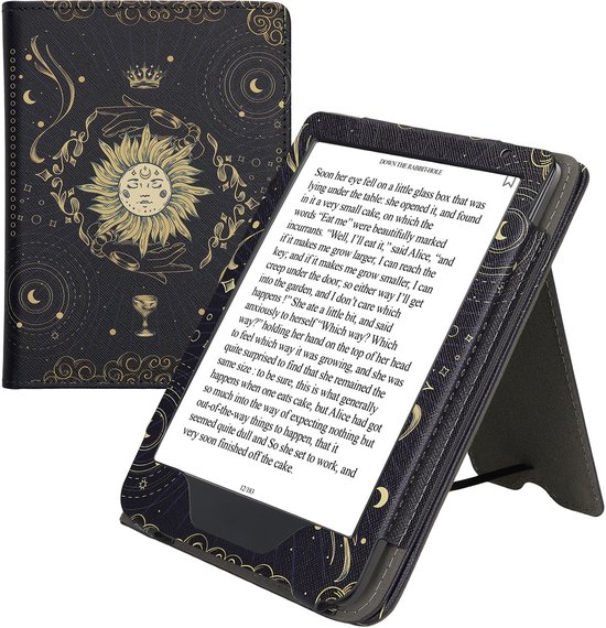 kwmobile e-reader hoesje geschikt voor Kobo Clara BW / Colour hoes - E reader flip case van kunstleer - Ereader cover met stand - Tarotkaart design in donkerblauw / geel / zwart van kwmobile — afbeelding 2