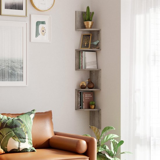 hoekplank, wandplank met 5 planken, Zwevende plank Zigzagmotief Kubusplank Boekenkast CD-plankzwevende plank, voor keuken, slaapkamer, woonkamer, studeerkamer, kantoor(20 * 20 * 120cm (zwart