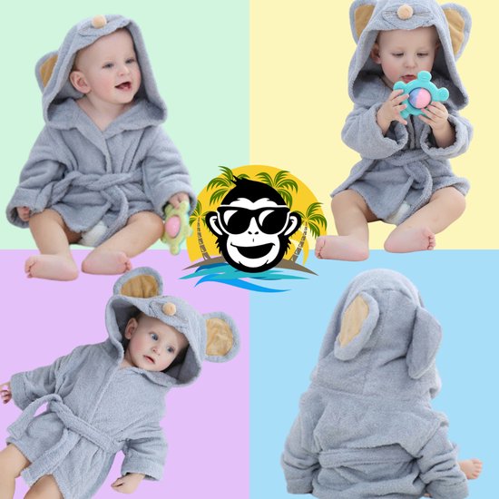 BoefieBoef Donkere Muis Kinder Badjas Baby & Peuter 0-2 Jaar (0-85 cm) – Zacht Katoen Badstof met Dieren Capuchon – Absorberende Ochtendjas Handdoek voor Jongen & Meisje – Zwemles, Carnaval, Verjaardag & Kraamcadeau – Perfect na Bad & Zwemmen — afbeelding 5