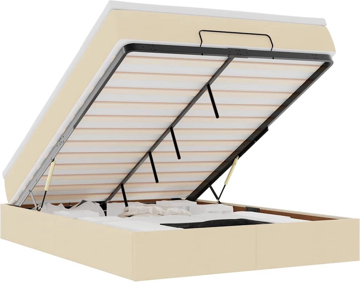 vidaXL - Ottoman - bed - met - matras - 140x200cm - stof - crèmekleurig