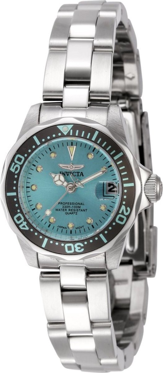 Invicta Pro Diver 45786 Dames Horloge - Waterdicht - Analoog - Quartz Uurwerk - Roestvrij Staal met blauwe Wijzerplaat - 24mm