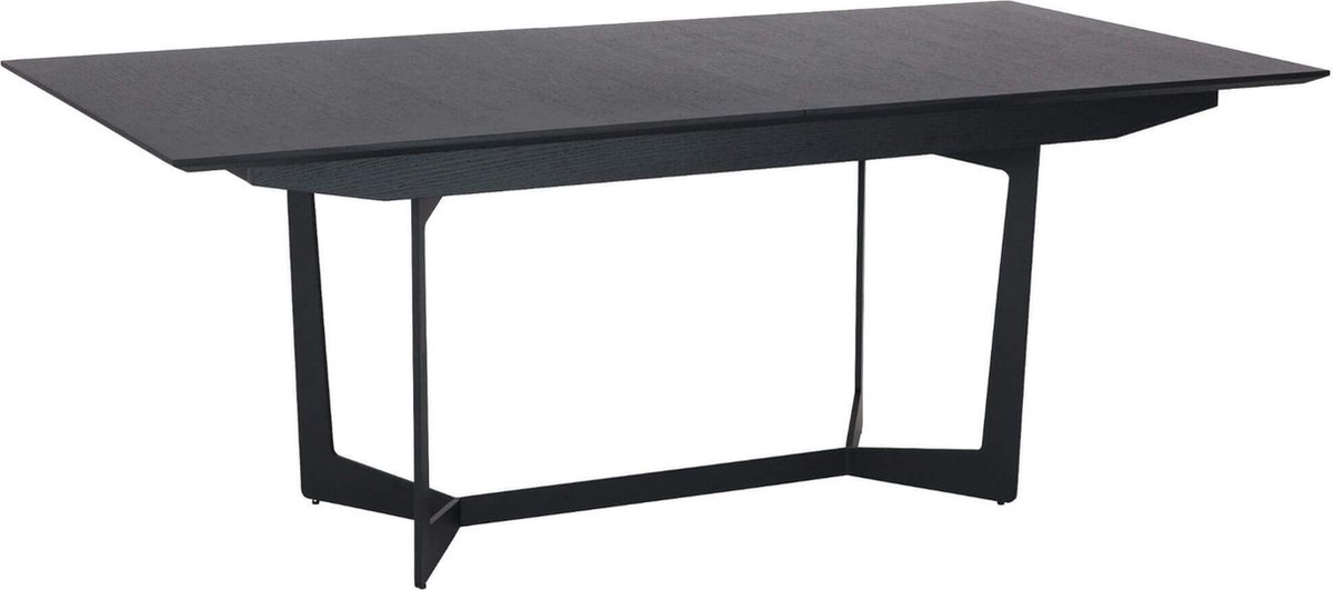 Uitschuifbare Eettafel Zwart - Eiken Fineer/Metaal - 200-250x100x76cm - Eetkamertafel Tokyo