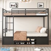 Bol.com Gutent Stapelbed met ijzeren frame - Open schoenenkast - Opbergkast - Met zijladder - Zwart - 90x200cm - Zonder Matras aanbieding