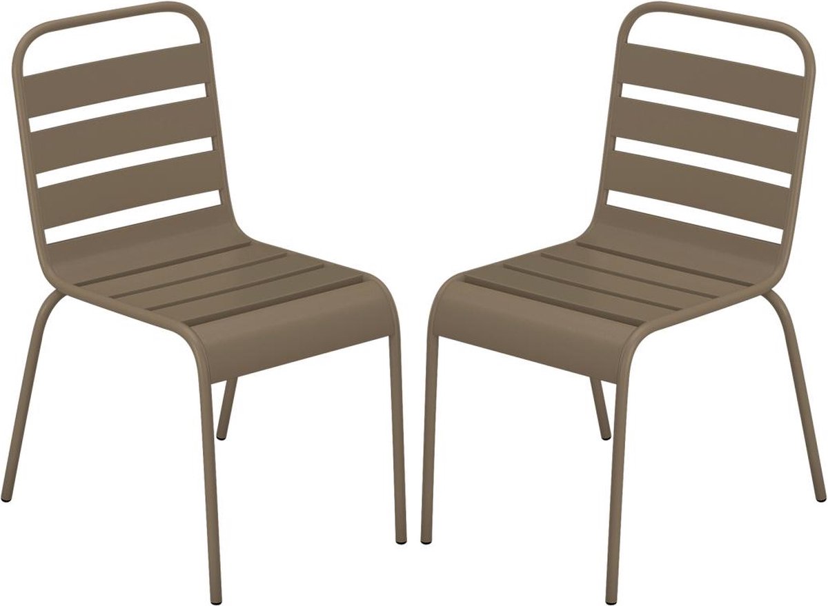 Set van 2 stapelbare metalen tuinstoelen in taupekleur - MIRMANDE van MYLIA.