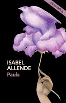 Boek "Paula" van Isabel Allende met een hand die een bloem vasthoudt met een vogel erop, in paarse tinten.