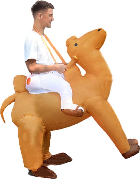 KIMU® Opblaas Kostuum Kinderen Zittend Op Kameel - Maat 122 128 134 140 146 152 - Opblaasbaar Pak - Kamelenpak Mascotte Opblaaspak - Opblaasbare Dier Jongens Meisjes Halloween