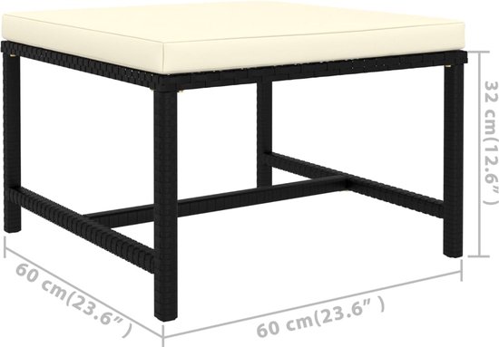 Table basse noire en polyrésine tressée 60x60 cm, hauteur 32 cm.