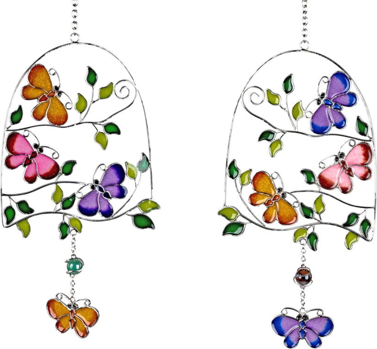 Raamhanger Tiffany Stijl - vlinder met bloem - 15x28 cm - raamdecoratie 1 willekeurige kleur hanger