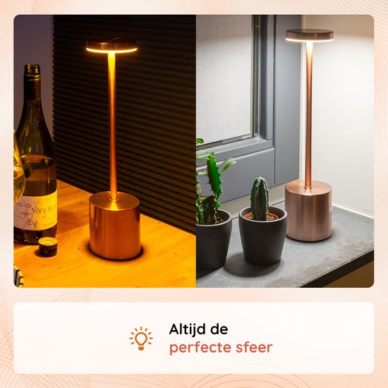 H34 cm - Tafellamp USB-C Oplaadbaar - 3 lichtkleuren - 5 á... - Bol