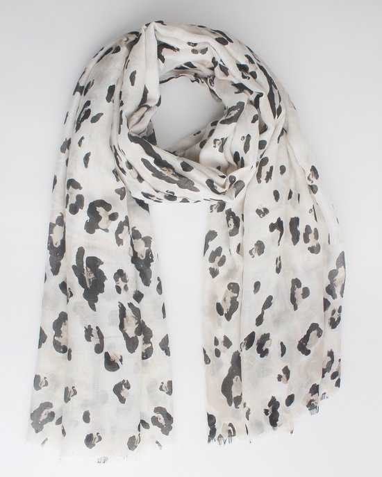 Vera scarf- Accessories Junkie Amsterdam- Sjaal dames-Lange- Katoen- Wrap- Shawl- Cadeau- Panter print- Zwart wit beige