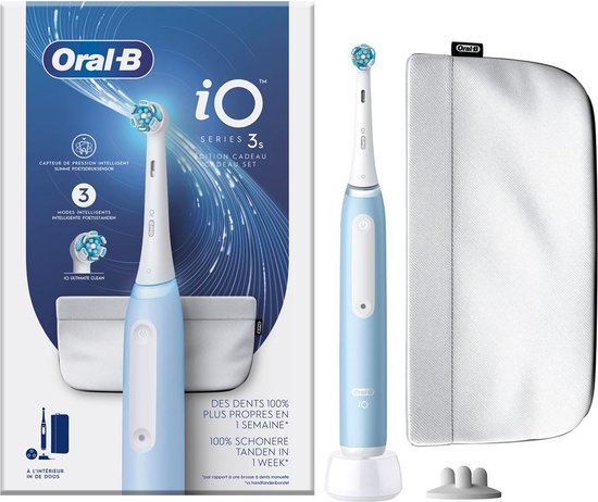 Oral-B iO Series 3S Elektrische Tandenborstel - Met 1 Opzetborstel, 1 Magnetisch Etui & 1 opzetborstelhouder - Lichtblauw