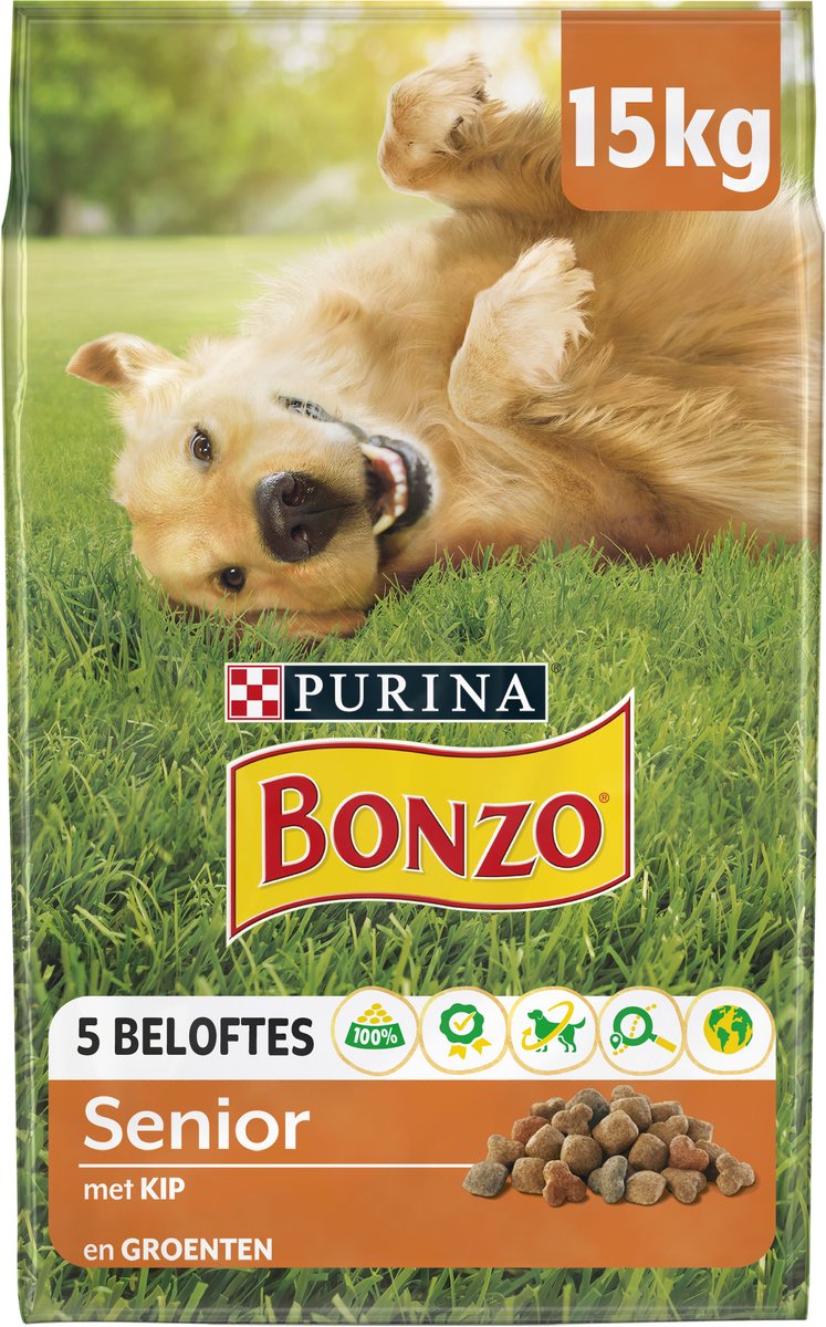 Bonzo Droog Senior - Hondenvoer Kip & Groenten - 15 kg