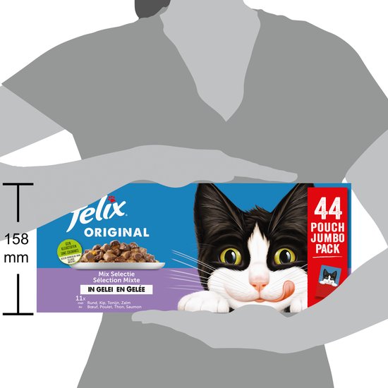 Felix Original in Gelei Mix Selectie - Kattenvoer Natvoer - Rund Kip Tonijn & Zalm - 44 x 85 g