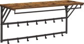 ACAZA Kapstok - Wandkapstok - Kapstok Hangend - 90 x 30 x 44 cm - 14 Haken met Plank en Kledingstang - Vintage Bruin