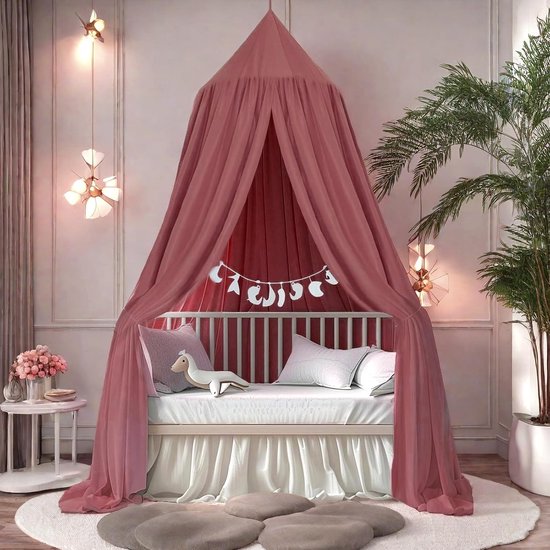 Foto: Candala baldakijn kinderkamer baby bedhemel enorme bedhemel kinderen hemelbed gordijnen prinses luifel voor spel lezen slaapkamer kleedkamer bonenpasta rood 