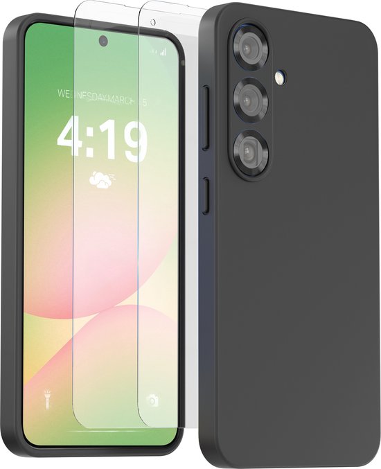Hoesje geschikt voor Samsung A56 Zwart - 2x Samsung A56 screenprotector - beschermglas screen protector- Anti Shock case