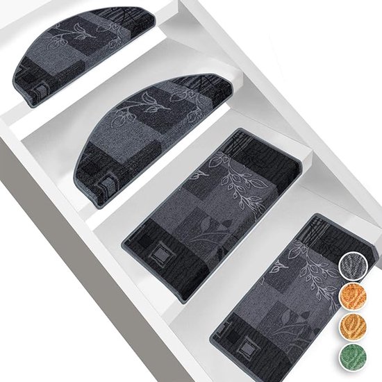 Floordirekt London, 15 stuks voordelige halfronde en rechthoekige trapmatten in 11 kleuren (halfrond 65 x 23 cm, bruin-beige