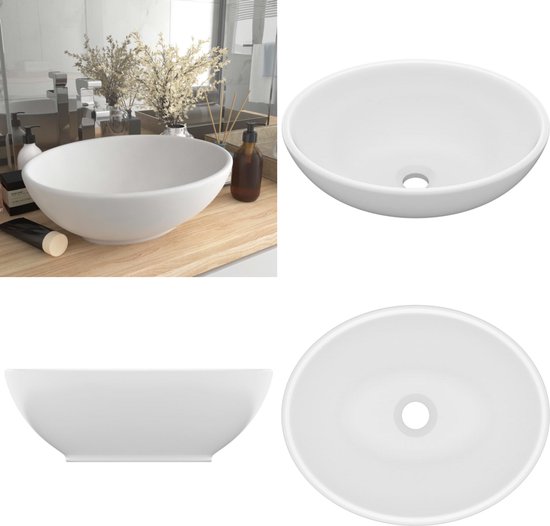 vidaXL Wastafel Ovaal 40x33 cm Keramiek Wit Gootsteen Badkamer Meubel Wasbak