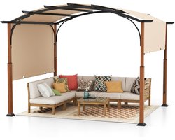 COSTWAY Pergola met uittrekbaar dak, 3,6 x 3 m paviljoen, waterdicht, stabiel, winterbestendig, tuinpaviljoen met robuuste metalen zuilen voor terras, tuin, dek (beige)