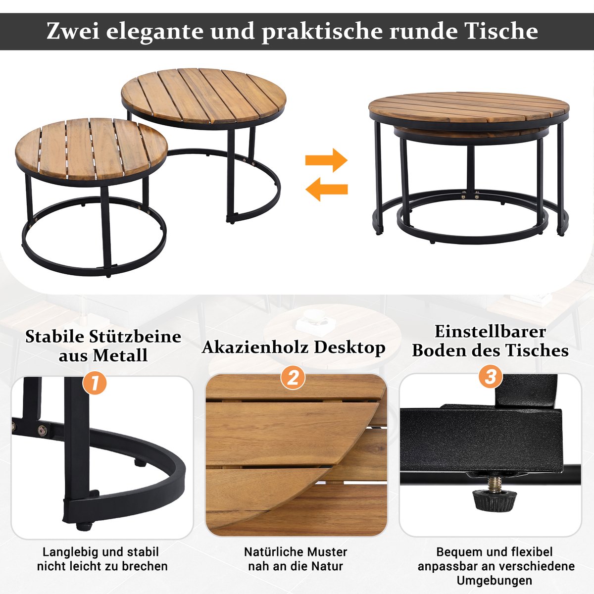 6-delige Tuinset met verzinkt ijzeren frame, eetgarnituur voor 5-6 personen, 2 banken, 2 stoelen, 2 tafels – foto 4