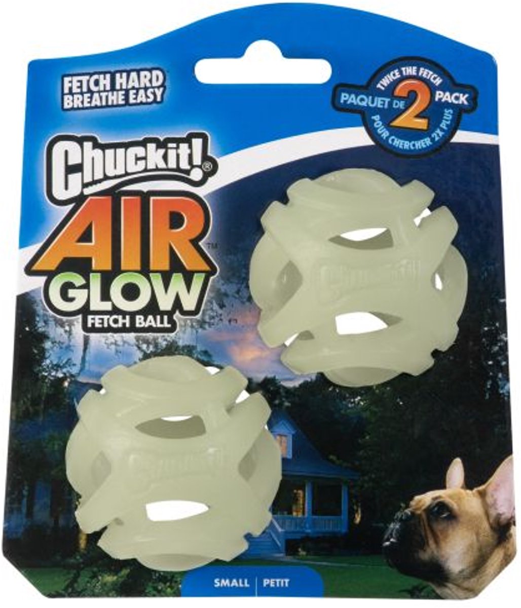 Chuckit! Air Glow Fetch Ball - Small - Hondenspeelgoed - Hondenbal - Kauwspeelgoed - Chuckit bal - Rubberen Hondenbal - Glow in The Dark - 2 ST