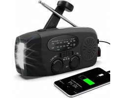 Radio Op Batterijen (Accu) Voor Rampen - Radio Opwindbaar - Noodradio - Noodradio Solar Opwindbaar - Multifunctionele Noodradio - Survival Radio - Zaklamp / Powerbank - Noodpakket - Noodrantsoen - Voor Rampen - Voor Camping - Draagbare Radio - Zwart