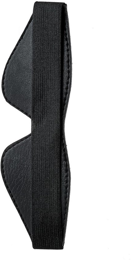 Zwarte achterkant van de blinddoek met stoffen band.