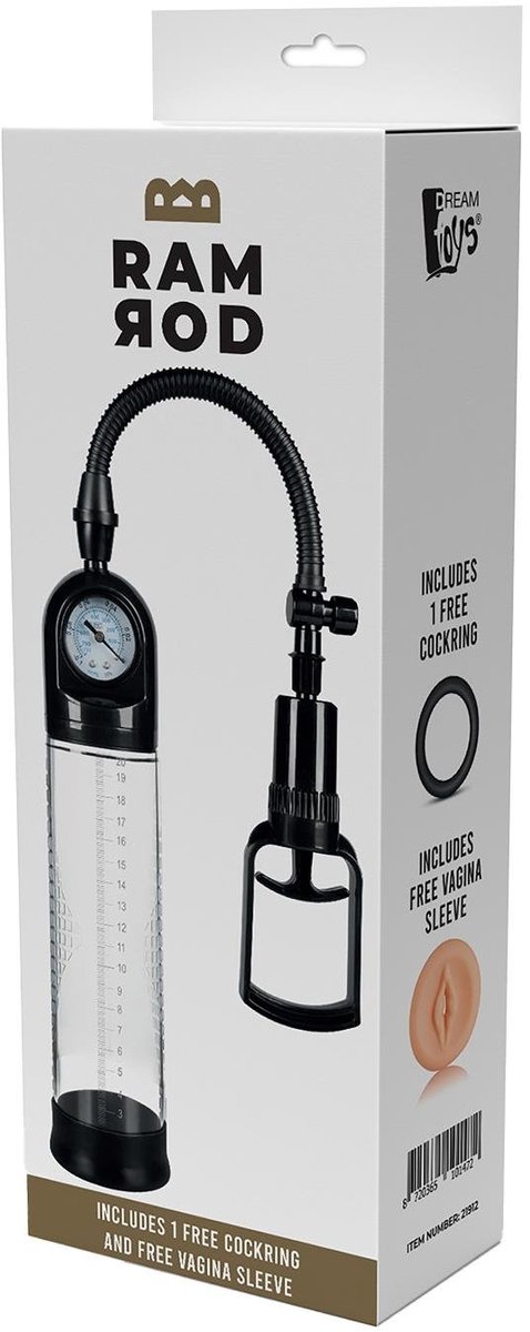 Goedkoopste Dream Toys - Ramrod penispomp met drukmeter - Zwart