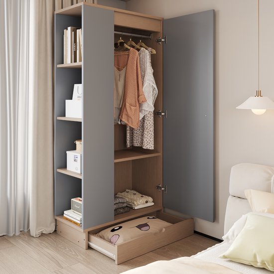 Merax Kledingkast Wit – 70x40x170 cm – Eéndeurs Garderobekast met Legplanken en Lade