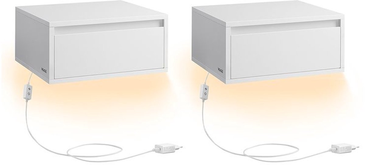 Homesy Nachtkastje set van 2 - Hangend Nachtkastje licht met 3 kleuren - zwevende wandplank - lade - Beige - 35 x 40 x 18 cm