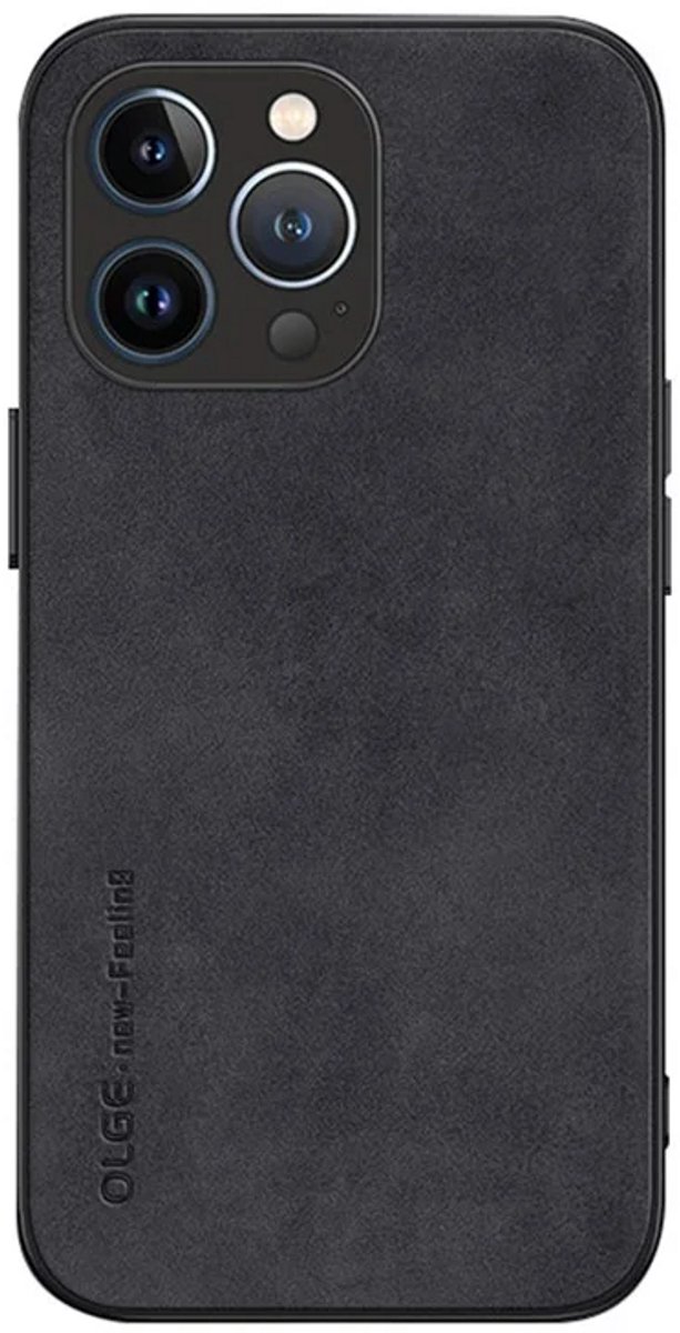 Cityhoesje - iPhone 15 Pro - Olge -Shockproof - Back Cover - PU Leather Coated - Backcase - Zwart