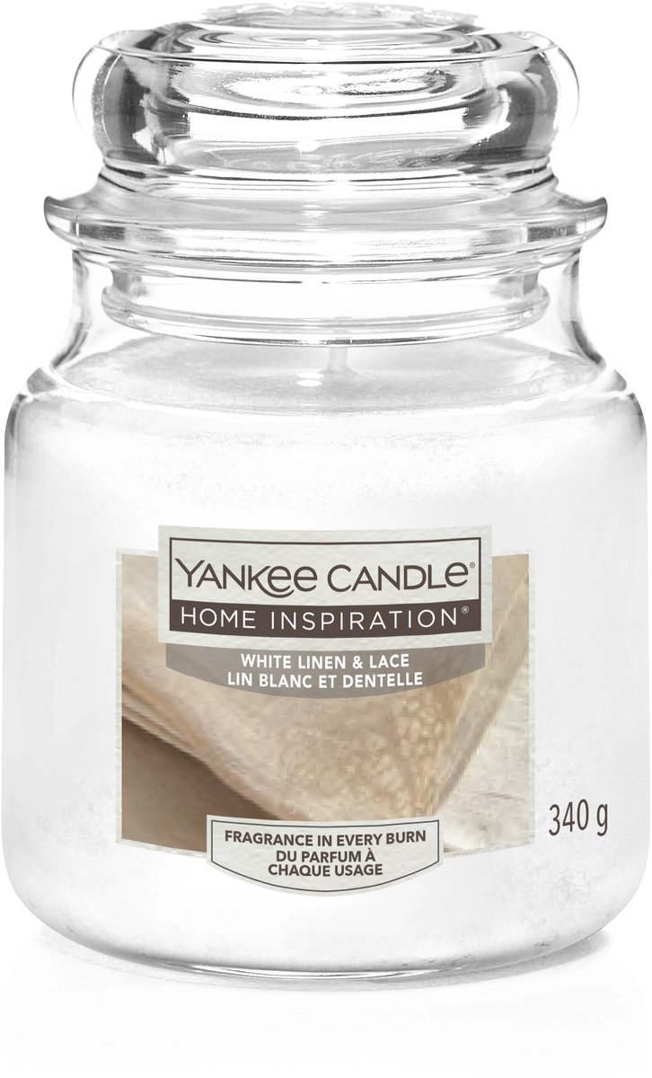 Yankee Candle Home Inspiration - White Linen & Lace Medium Geurkaars - 75 branduren Wit