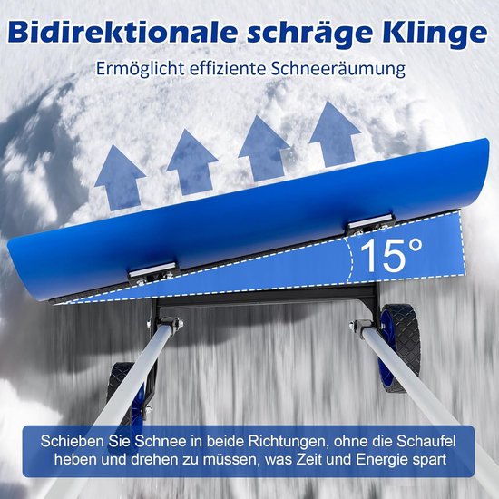 COSTWAY Sneeuwschuiver met wieltjes, sneeuwschep dak met antislip handgreep, sneeuwschuiver aluminium, dakruimer, sneeuwruimer, sneeuwhoek, instelbereik 180-661 cm