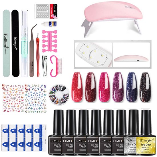 NAXSIR 6 kleuren nagellak,Nail Art Set met UV-lamp,Nail Art Design,Langdurige kleurvergrendeling