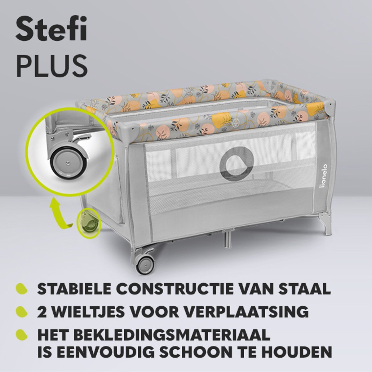 Campingbedje 4 in 1 – Baby Bed / Inklapbare Box / Reisbedje MET Bodemverhoger (Rugvriendelijk Ontwerp) – MET comfort MATRAS – 60x120 cm – 0-36 maanden / tot 15 kg – Zij-ingang – Wielen – Transporttas – Babybed Babybox Ledikant – LIONELO STEFI PLUS thumbnail 4