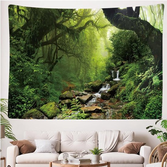 Ulticool - Regenwoud Natuur Eco Planten Waterval - Wandkleed 200x150 cm voor Binnen - Groot wandtapijt - Poster - Bos Boom Groen Wanddecoratie Hout Natuurlijk Hangdecoratie Decoratie Hangend - Gadgets Mannen Vrouw