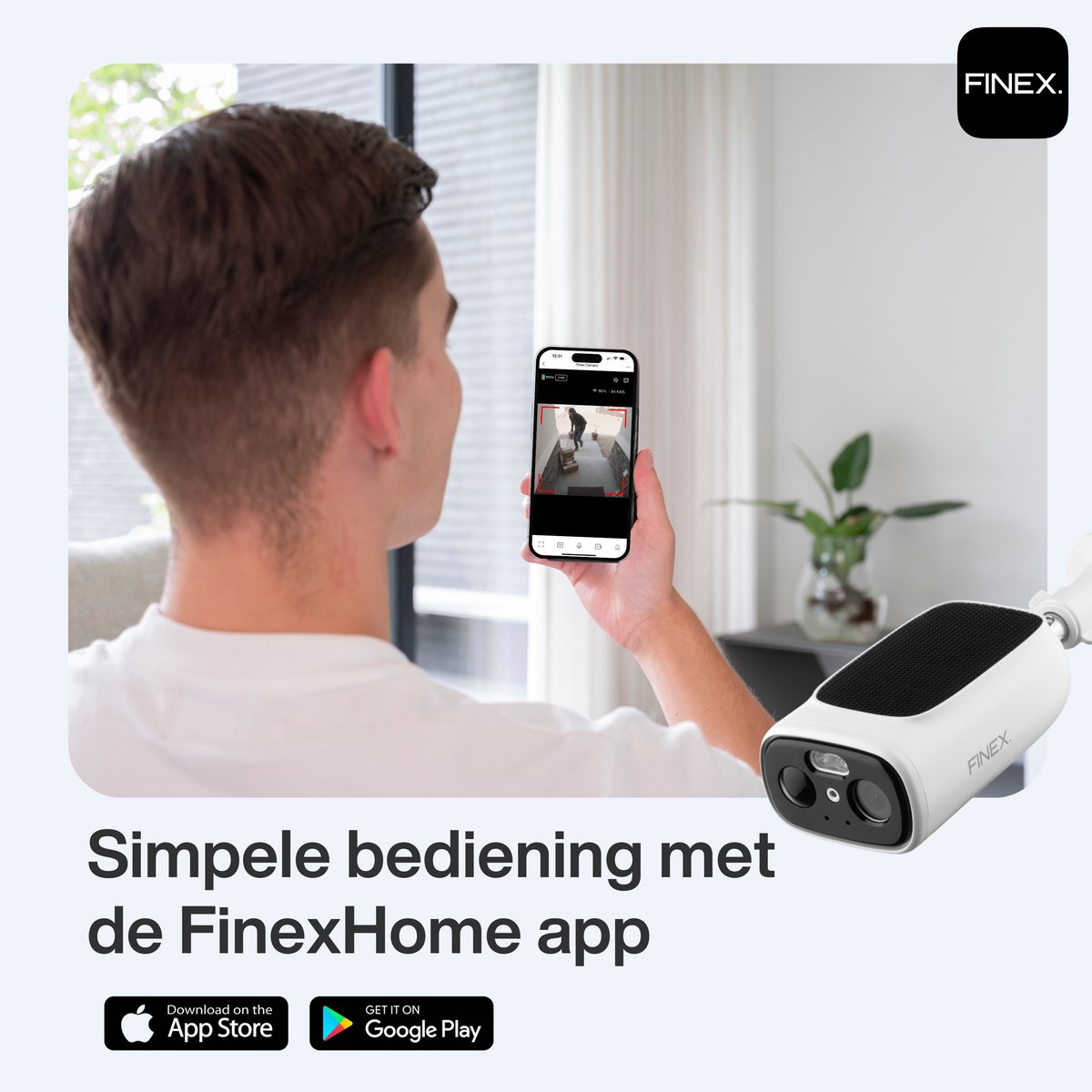 Afbeelding 2 van Finex Draadloze Beveiligingscamera - Solar Camera - Buiten camera met zonnepaneel - Bewakingscamera voor buiten - Beveiligingscamera buiten - 2K Ultra HD - Met wifi en app