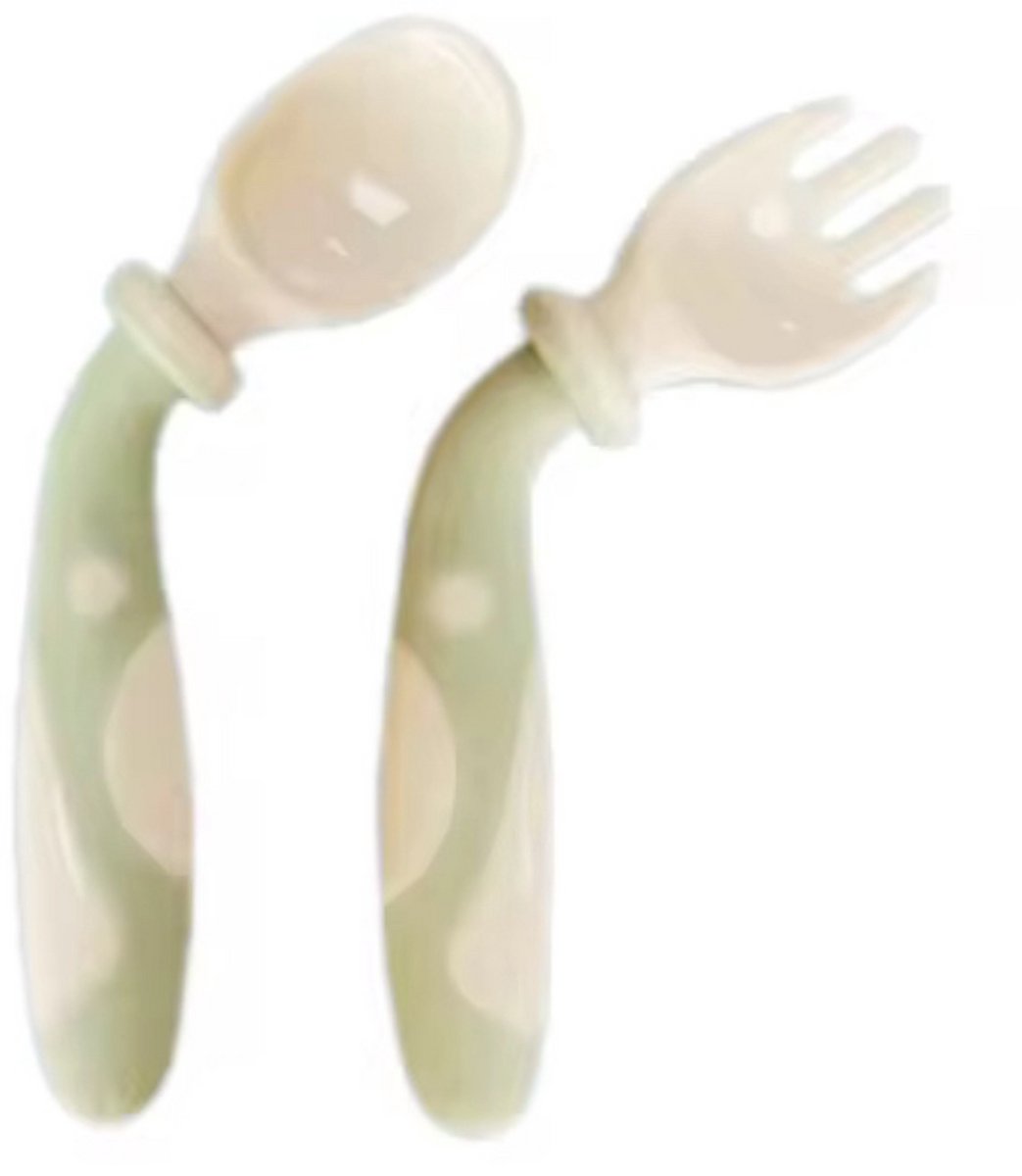 TSD goods Baby Bestekset groen - Kinderbestek set - Flexibel Bestek - Lepel en Vork - set van 2 stuks